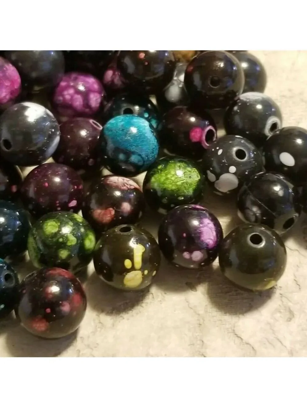 Vintage Black Mixed Bright Color Splash 12mm Round Beads 10 pcs